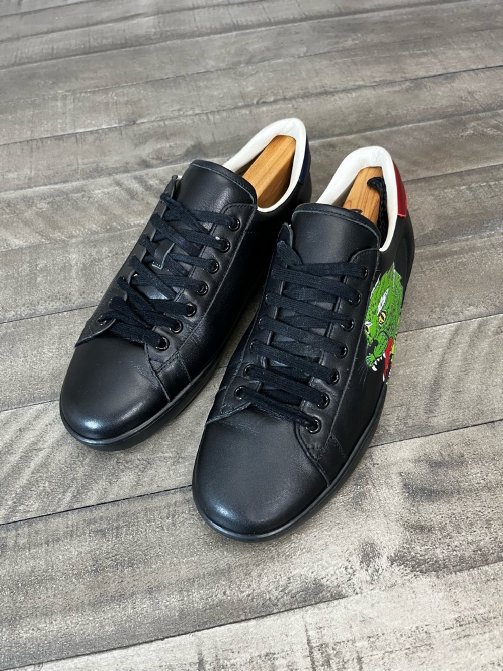 GUCCI Ace Low Black Green Panter
Leather Sneakers Sz 12 - Picture 3 of 7